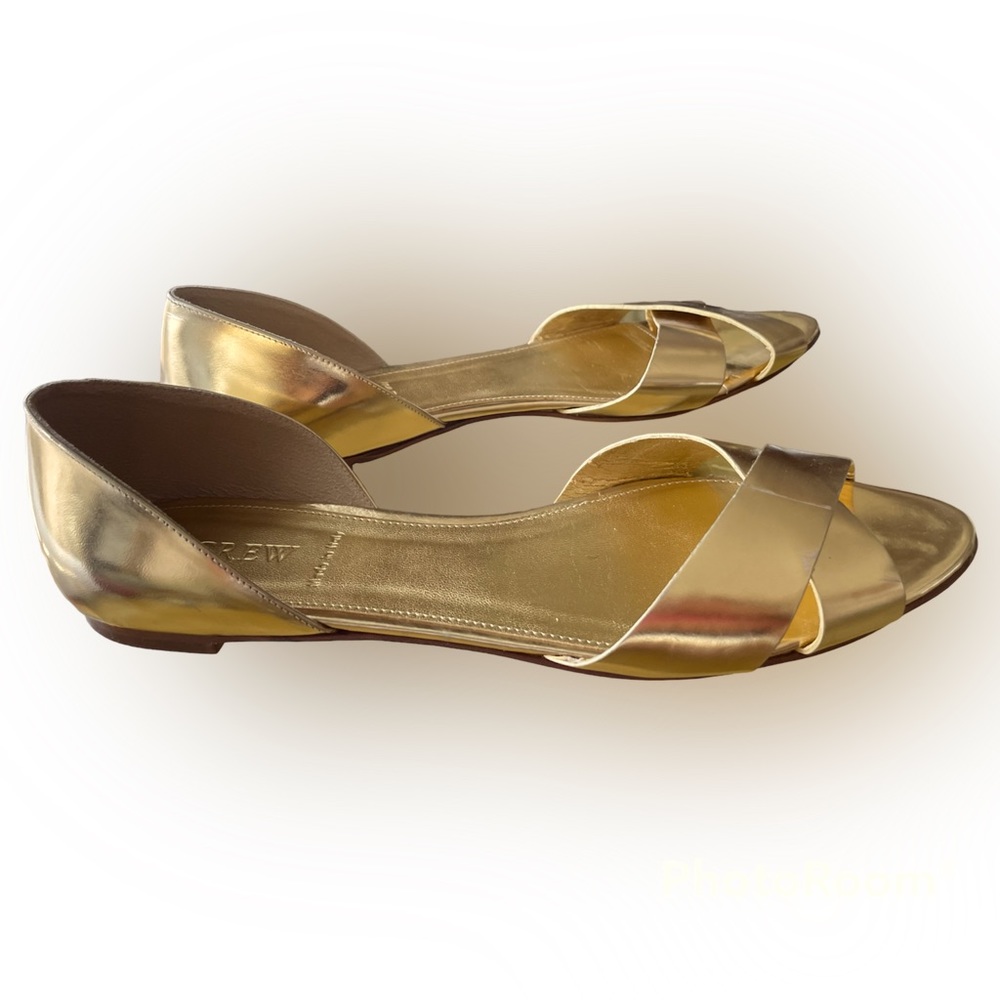 J.Crew Metallic Gold Leather Crossover D’orsay Flat Sandal - size 9